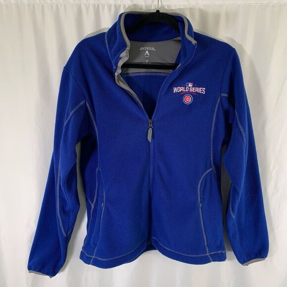 Chicago Cubs World Series 2016 Jacket Men Medium Blue Full Zip Fleece Zip Pocket - Picture 1 of 7